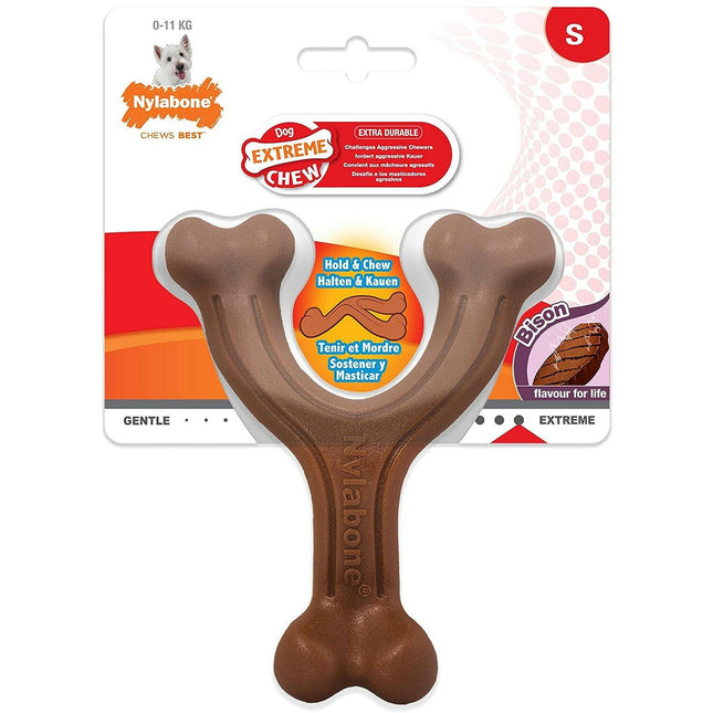 Nylabone Extreme Wishbone Bison - durable chew toy for dogs, with bison flavor.