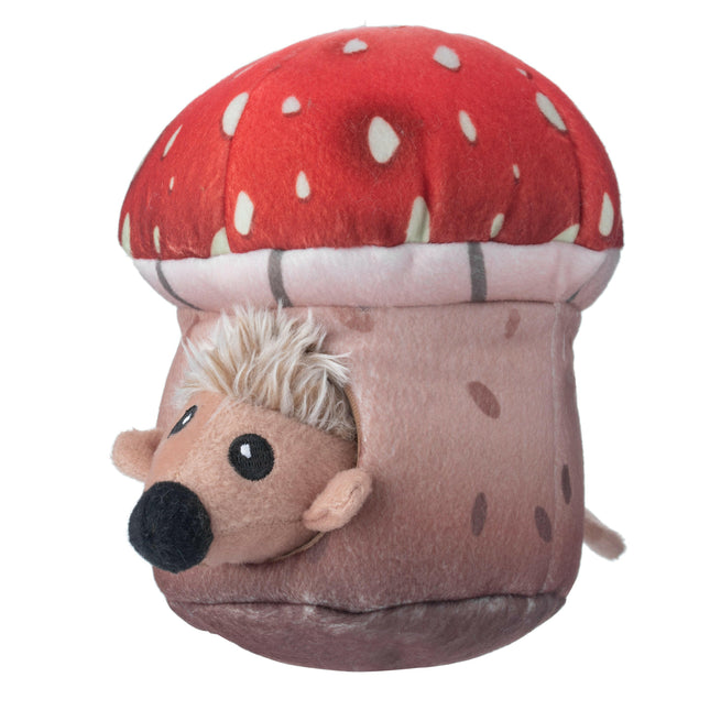 Holland Double Wobble Mushroom Mates - squeaky dog toy with a spring, hedgehogs in a mushroom.