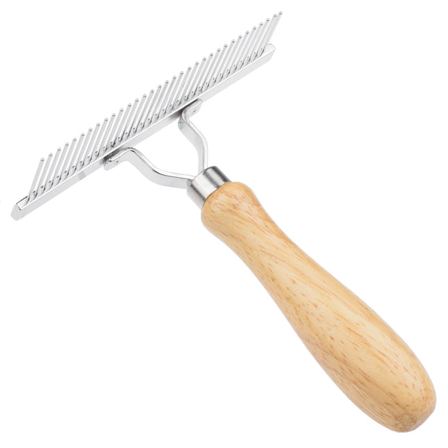 Miranda slicker brush, cross comb, wooden handle.