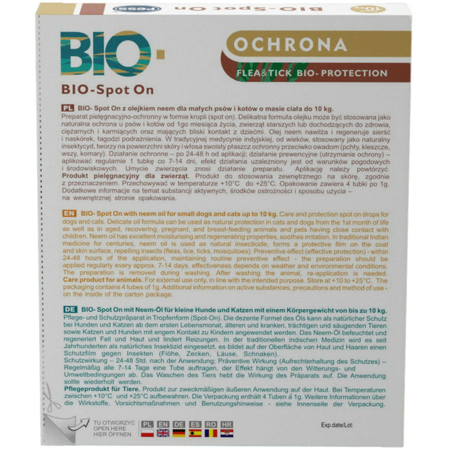 Pess Bio Spot On Neem Oil - natural drops for ticks and fleas for cats and small dogs, with neem oil.