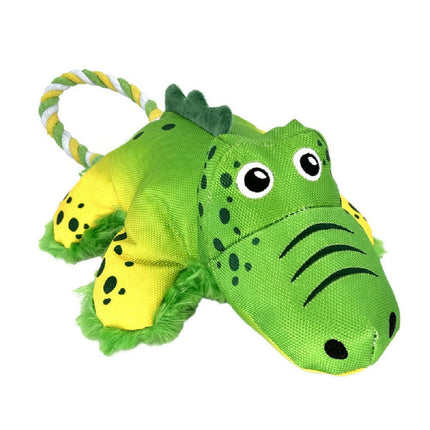 KONG Cozie Tuggz Alligator - plush crocodile with rope, squeaky toy for dogs.
