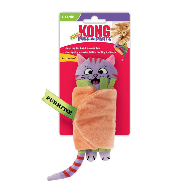 KONG Pull - A - Partz Purrito - 2-in-1 toy for cats, crinkly cat in a burrito, with catnip.
