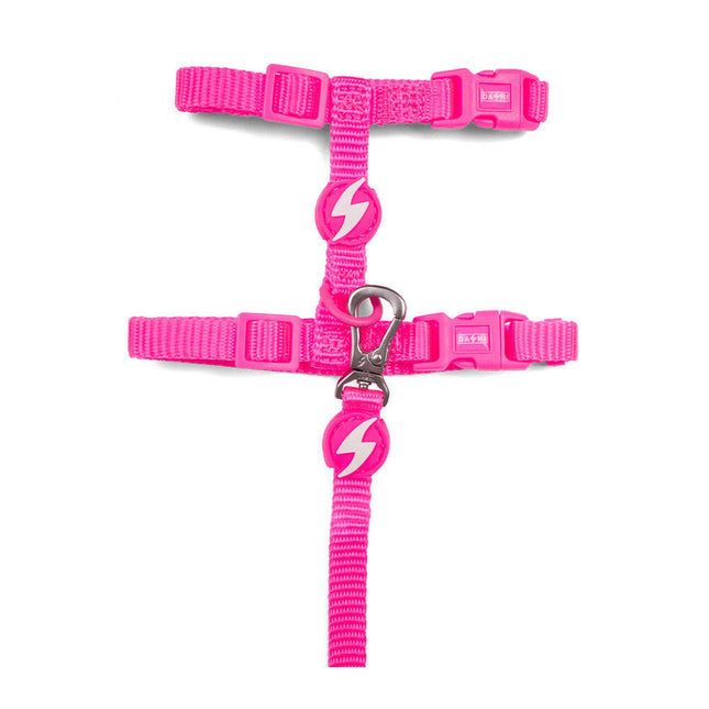 Dashi Neon Pink Cat Harness + Leash - nylon harness and leash set for cats, neon pink.