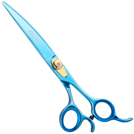 Geib Kiss Gold Blue Curved Scissors - high-quality curved scissors with micro-serration and blue finish.