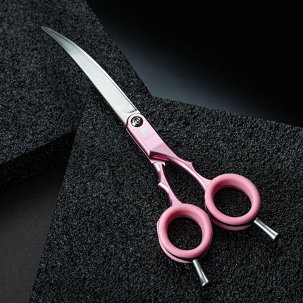 Jargem Asian Style Light Curved Scissors - very lightweight, curved scissors with colorful rings, for Korean-style grooming..