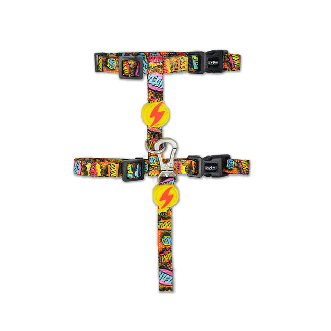 Dashi Boom Cat Harness + Leash - harness and leash set for cats, comic pattern.