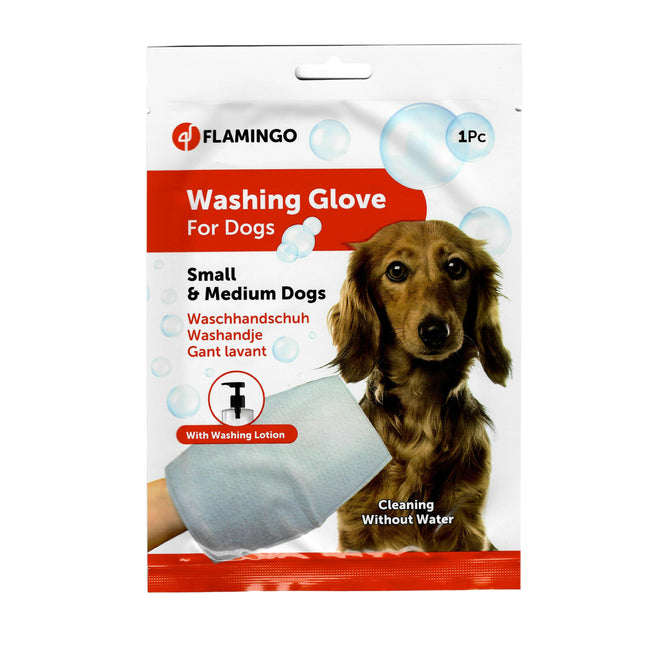 Flamingo Dog Washing Glove - moisturizing glove for washing dogs without water.