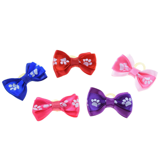 Blovi Bows Paws Double 25pcs - colorful, double bows with paw prints, on elastic, for dogs.