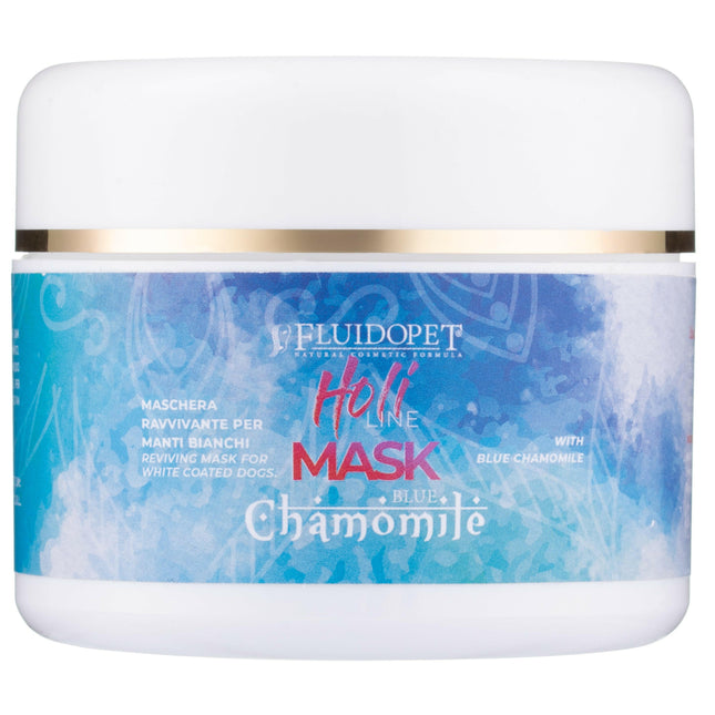 FluidoPet Holi Line Mask Blue Chamomile - revitalizing mask for white and light-colored dog fur.