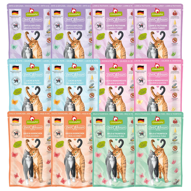 GranataPet DeliCatessen Pouch Food Set - Grain-Free Wet Cat Food, Mix of 6 Flavors, Set 1.
