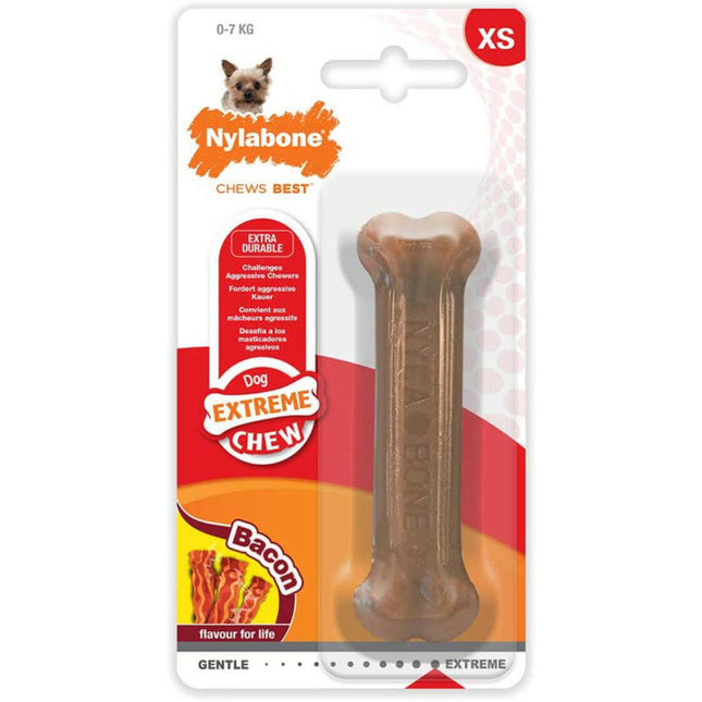 Nylabone Extreme Chew Bacon - durable chew toy for dogs, bacon flavor.
