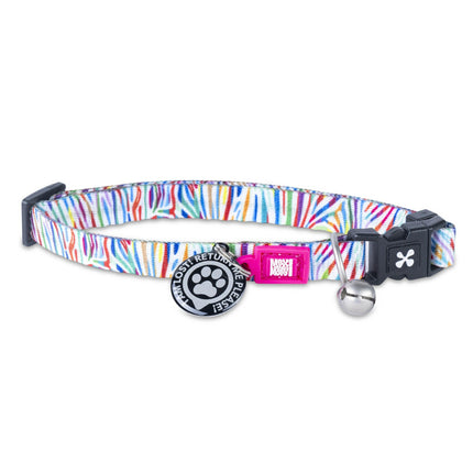 Max&Molly GOTCHA! Smart ID Cat Collar Magic Zebra - colorful collar for cats with a smart Tag pendant, rainbow zebra pattern.