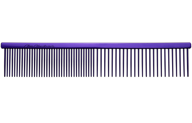 Chris Christensen Fine/Coarse Comb - professional metal comb with mixed tooth spacing, purple.