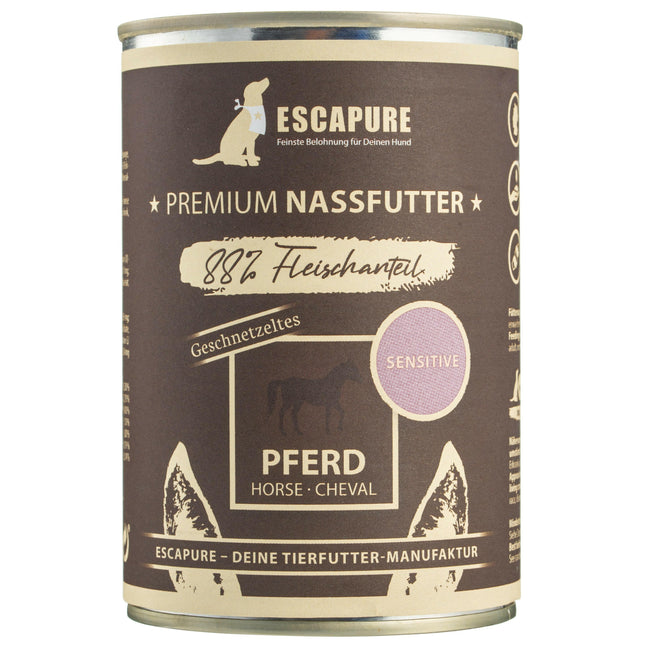 Escapure Sliced Horse - wet food for sensitive dogs, horse meat with vegetables, 88% meat.