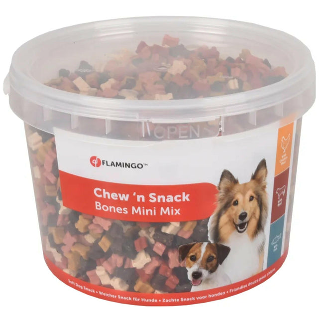 Flamingo Chew'n Snack Minibones Mix - small dog training treats, chicken, beef, fish.