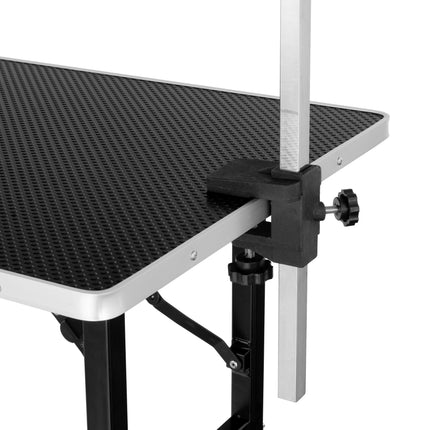 Grooming table with single-sided arm and height adjustment, top 90cm x.