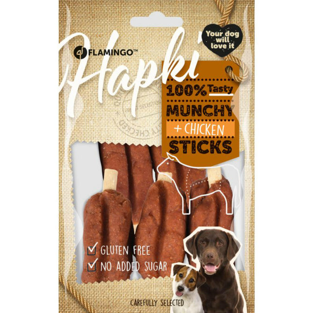 Flamingo Hapki Munchy Chicken Sticks - dog treats, crunchy chicken sticks.