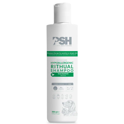 PSH Hypoallergenic Ritual Shampoo - dermatological shampoo for sensitive dog skin.