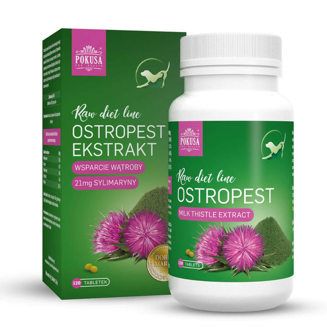 Pokusa Milk Thistle Extract 120tbl. - a preparation with milk thistle that supports and regenerates the liver of dogs and cats..