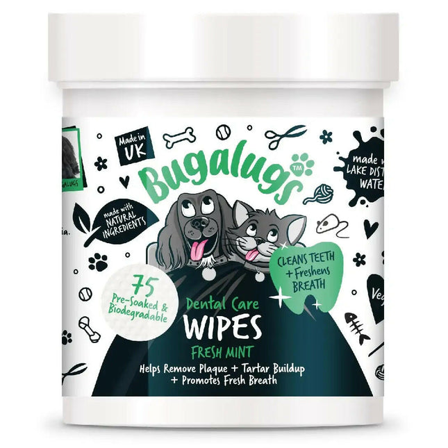 Bugalugs Dental Care Wipes 75 pcs - dental wipes for dogs and cats, no brushing required.