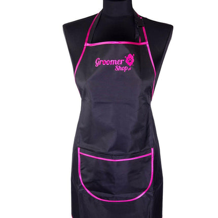 Waterproof grooming apron with pocket, piping.