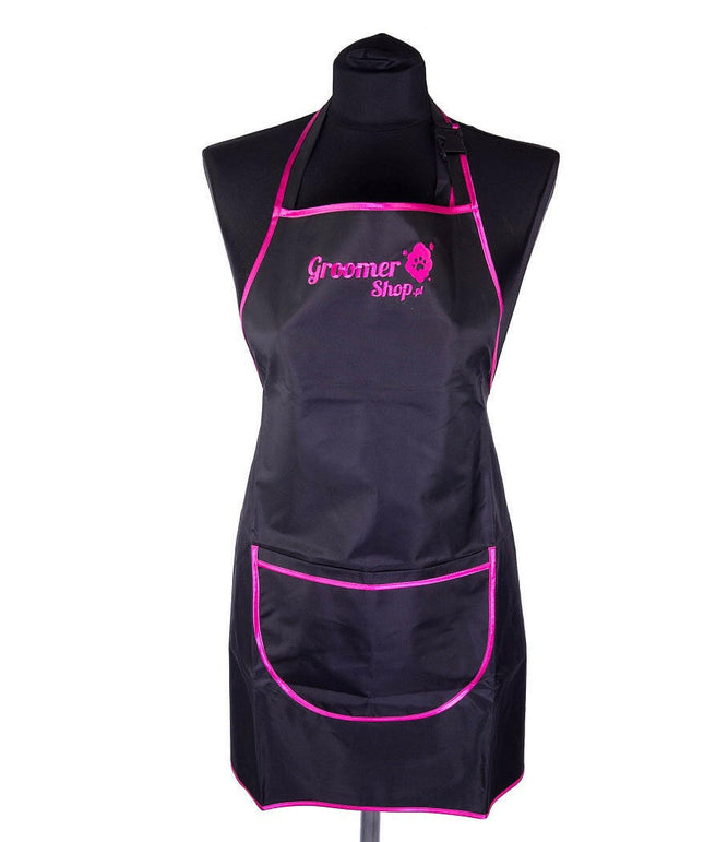 Waterproof grooming apron with pocket, piping.