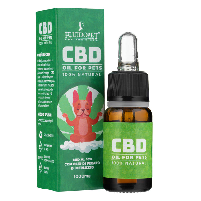 FluidoPet CBD 10% for Pets 1000mg - natural CBD oil with cod liver oil, for dogs and cats.