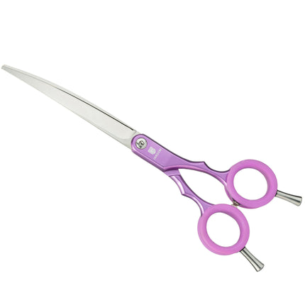 Jargem Asian Style Light Curved Scissors - very lightweight, curved scissors with colorful rings, for Korean-style grooming..