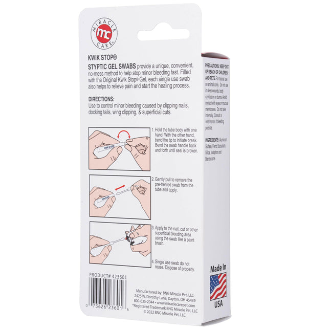 Kwik Stop Styptic Gel Swabs 3x0.75ml - bleeding control swabs for dogs, cats, and birds.