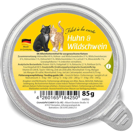 GranataPet Filet à la carte Chicken & Wild Boar - wet food for cats, juicy fillets in their own sauce, chicken and game..