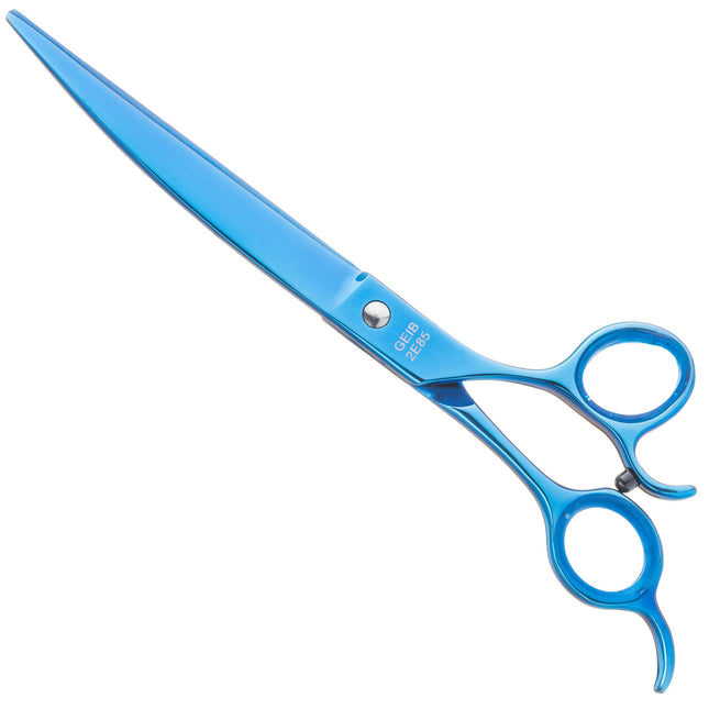 Geib Kiss Silver Blue Curved Scissors - high-quality curved scissors with micro-grinding and blue finish.