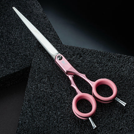 Jargem Asian Style Light Straight Scissors - very lightweight, straight scissors with colorful rings, for Korean-style grooming..