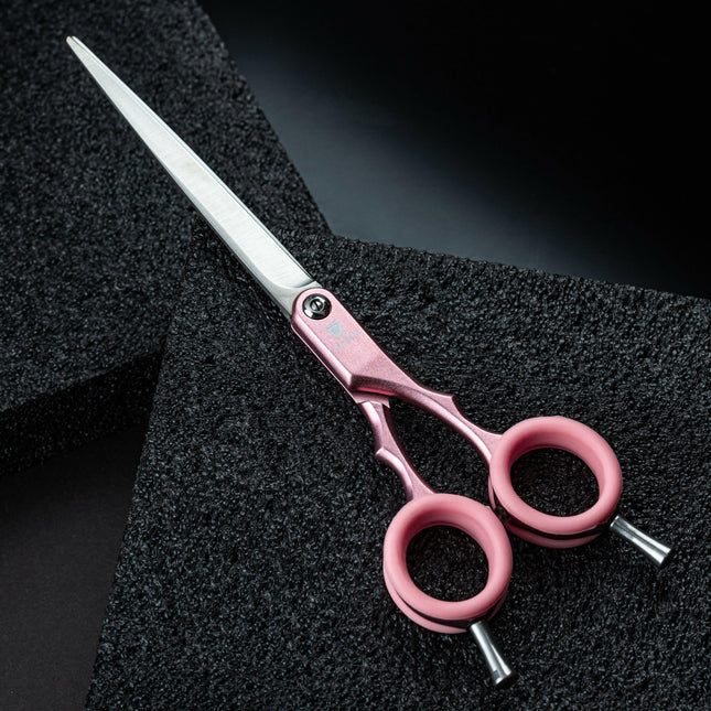 Jargem Asian Style Light Straight Scissors - very lightweight, straight scissors with colorful rings, for Korean-style grooming..