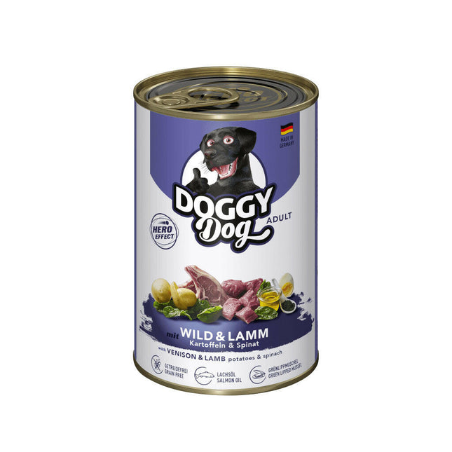 Doggy Dog Venison & Lamb - grain-free wet dog food with game and lamb.