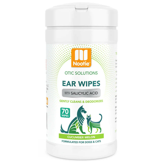 Nootie Ear Wipes Clean & Deodorizes 70 pcs - ear cleaning wipes for dogs and cats, with a cucumber and melon scent.