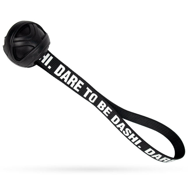 Dashi Rubber Ball - rubber tug toy for dogs, with a strap handle.