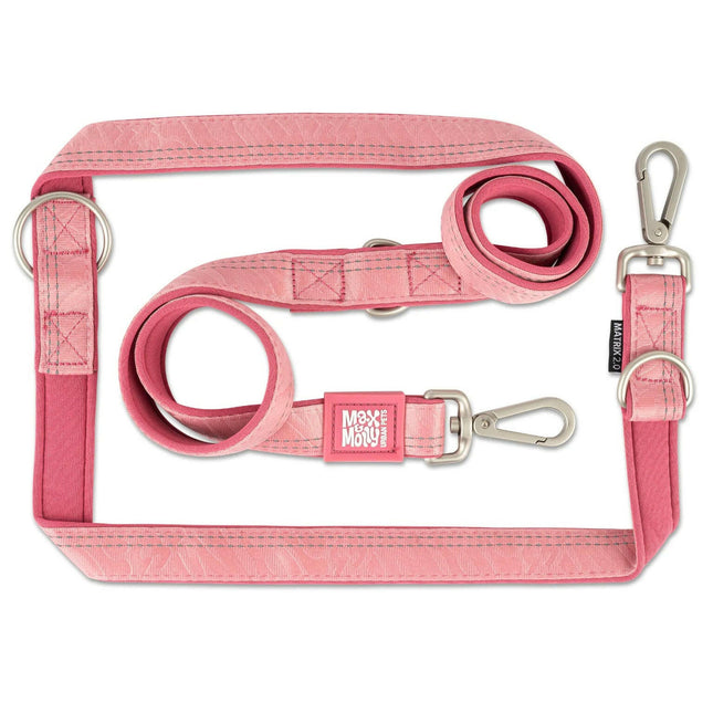 Max&Molly Multi Function Leash Matrix 2.0 Rose - adjustable dog leash, reflective, pastel pink.