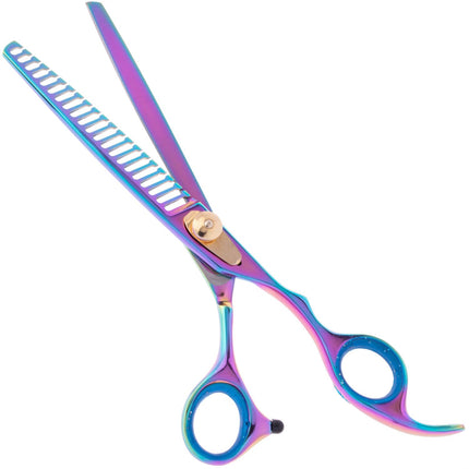 Geib Gold Rainbow Kiss Chunker - high-quality single-sided thinning shears with a rainbow finish, 21 teeth