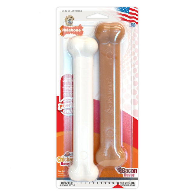 Nylabone Dura Chew Extreme Twin Pack - two strong dog chews, flavored with chicken and bacon.