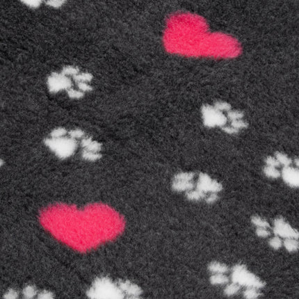 Blovi DryBed VetBed A+ - non-slip pet bed, graphite with paw prints and hearts.