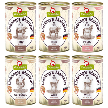GranataPet Pur Food Set - Monoprotein Grain-Free Wet Dog Food, Mix of 4 Flavors.