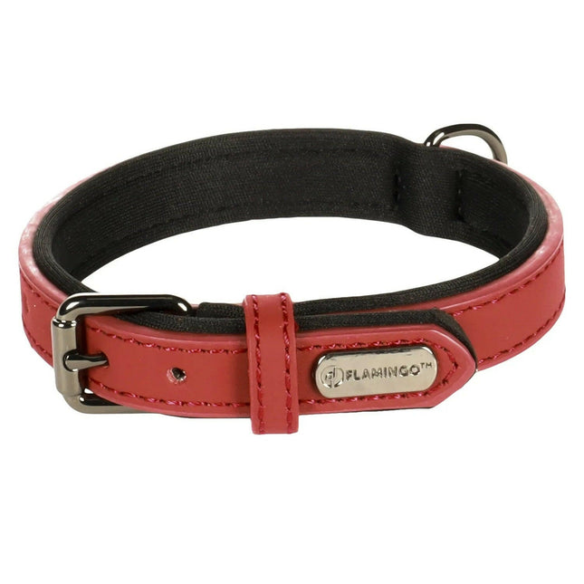 Flamingo Collar Binti - leather dog collar with lining, natural leather, neoprene.