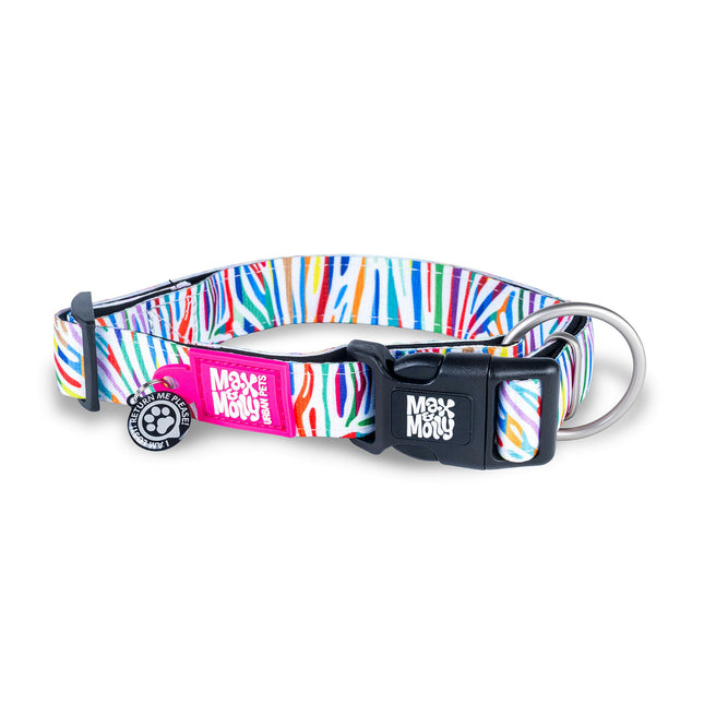 Max&Molly GOTCHA! Smart ID Collar Magic Zebra - smart tag collar for dogs, rainbow zebra pattern.