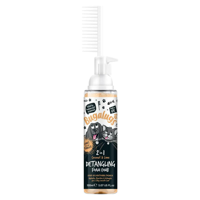 Bugalugs 2in1 Detangling Foam Comb Coconut & - detangling foam for dogs and cats, with a coconut and lime scent..
