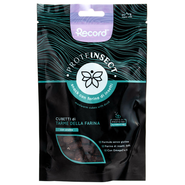 Record Proteinsect Mealworm Cubes with Duck - dog treat, insect and duck bites.