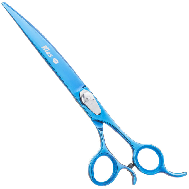 Geib Kiss Silver Blue Curved Scissors - high-quality curved scissors with micro-grinding and blue finish.