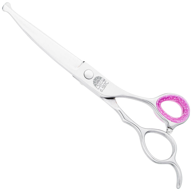 Kenchii Love Curved Safety Scissors - safe grooming scissors with an ergonomic handle, curved.
