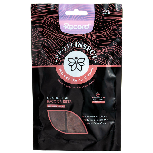 Record Proteinsect Silkworm Cubes with Duck and Carrots - dog treat, insect-based cubes with duck and carrots.