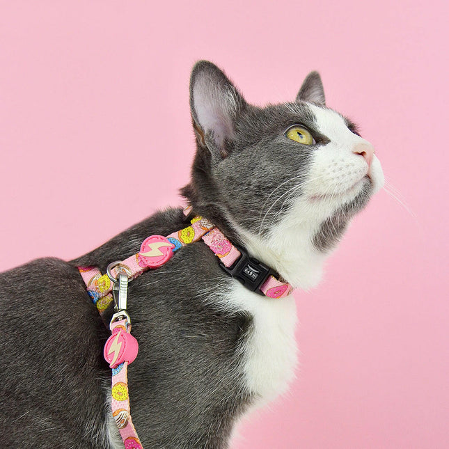 Dashi Donut Cat Harness + Leash - harness and leash set for cats, donut pattern.