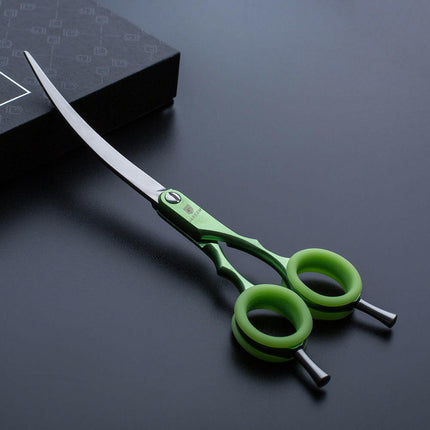 Jargem Asian Style Light Curved Scissors - very lightweight, curved scissors with colorful rings, for Korean-style grooming..